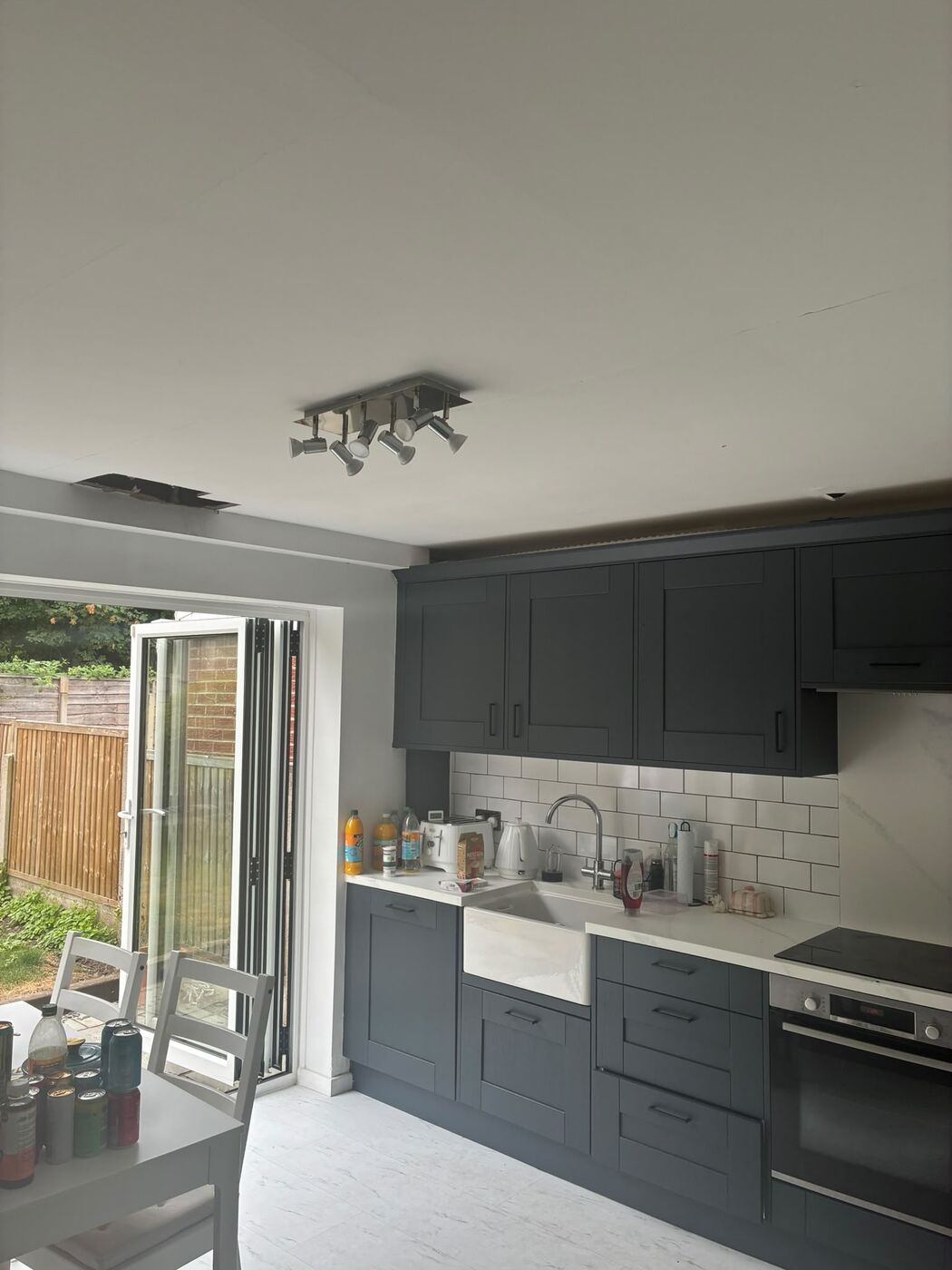 Grey kitchen with ceiling made good after a leak repair